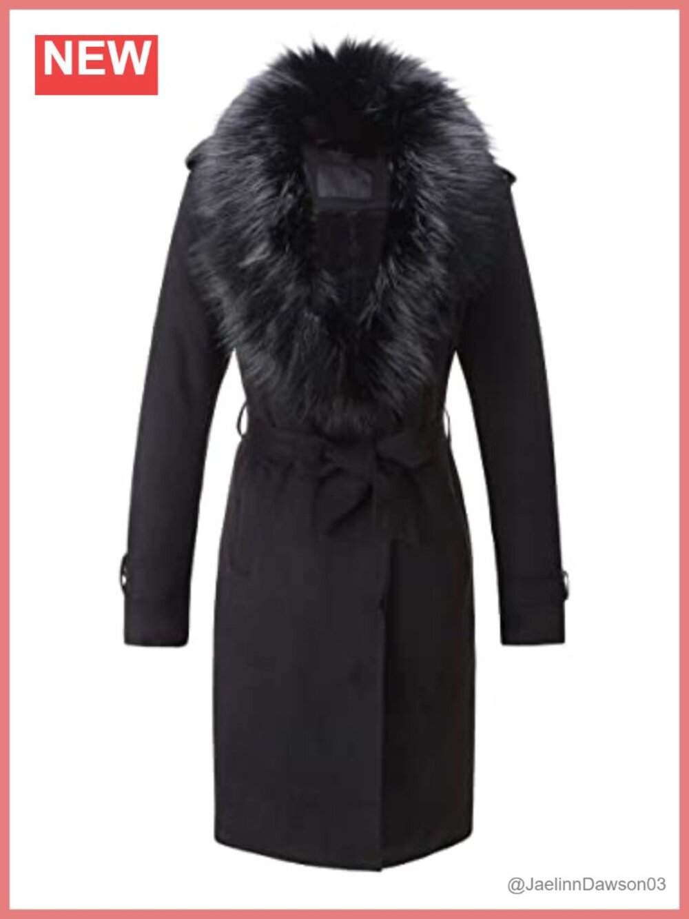 Faux Suede Fleece Lined Trench Coat Belted Faux Fur Collar